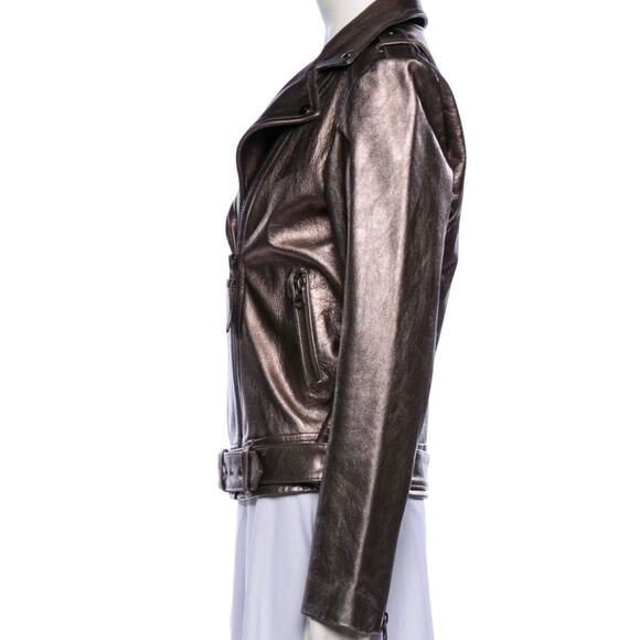 Mackage x Aritzia Metallic Gray Lamb Leather Moto Biker Jacket Small Chic Edgy - Picture 11 of 16